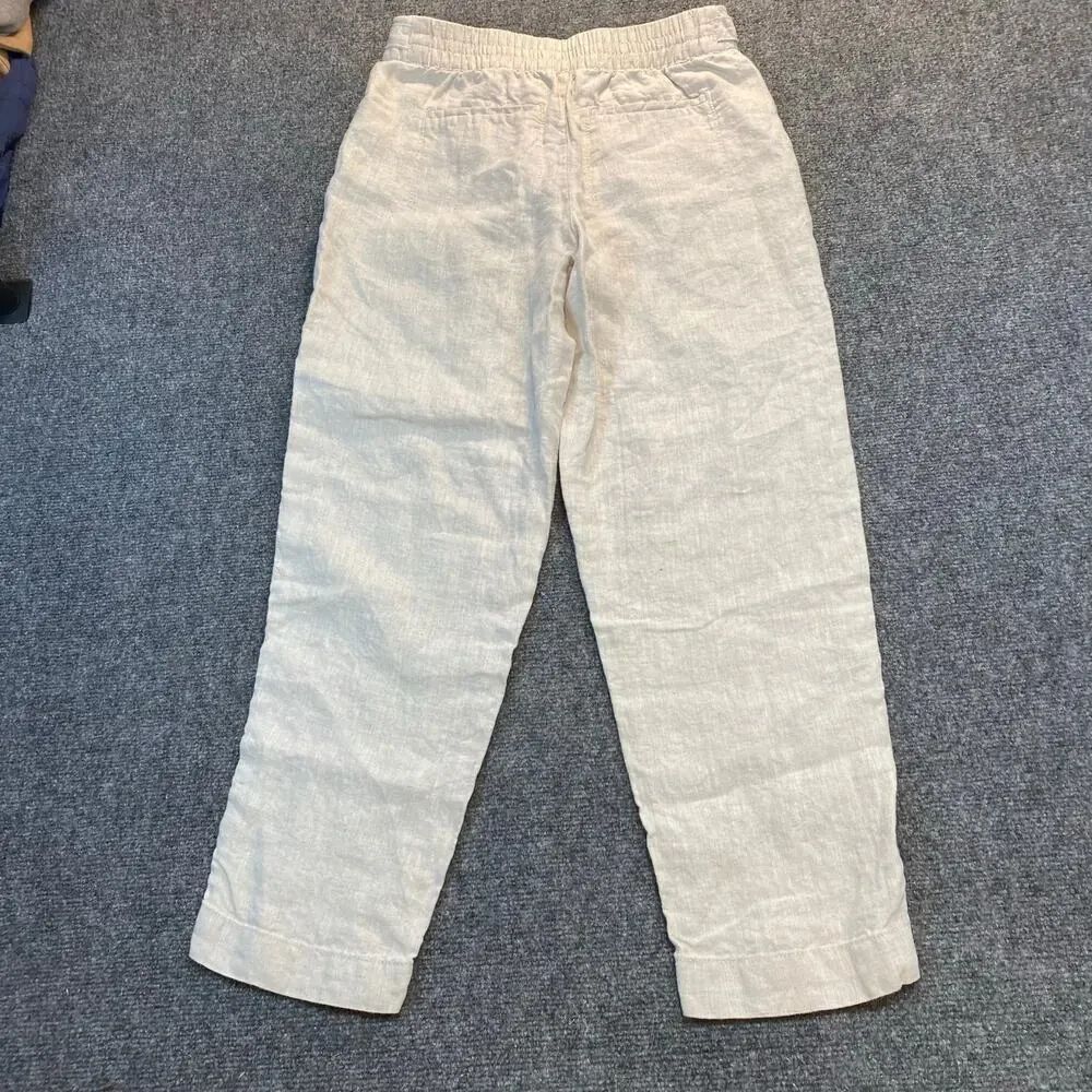Athleta Voyager Womens 6 100% Linen Pants Beige Ankle Vacation Coastal Buckle - Picture 6 of 8